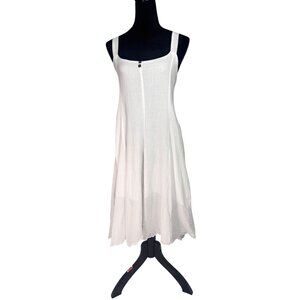 Blanc Du Nil White Cotton Gauze Square Neck Midi Dress T3 US L Boho